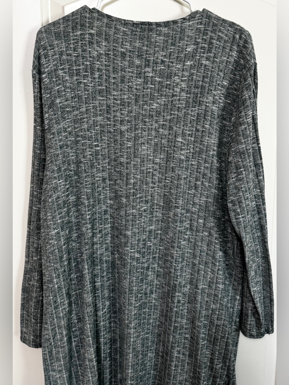 Nine West Long Open Front Ribbed Marled Sage Green Cardigan Sweater Pockets Size - Picture 8 of 9